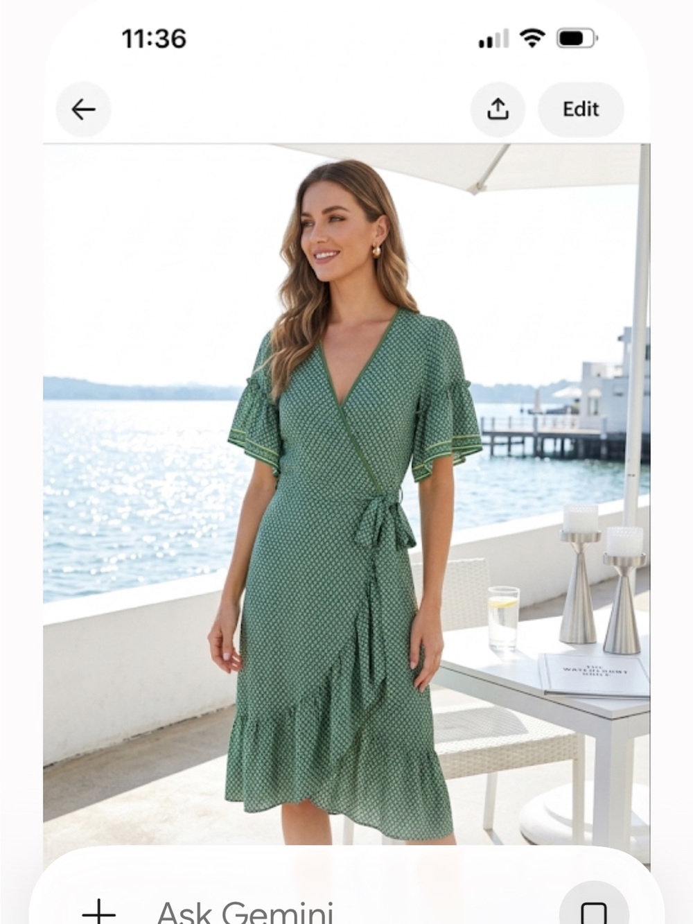 Max Studio Green Printed Wrap Midi Dress with Tie Waist ptp 20 - Picture 1 of 6